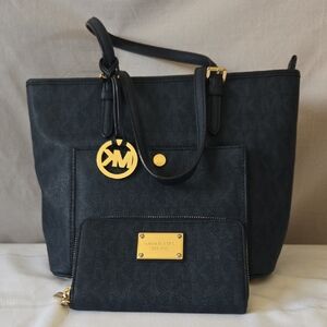 Michael Kors Blue Tote with Gold Accents